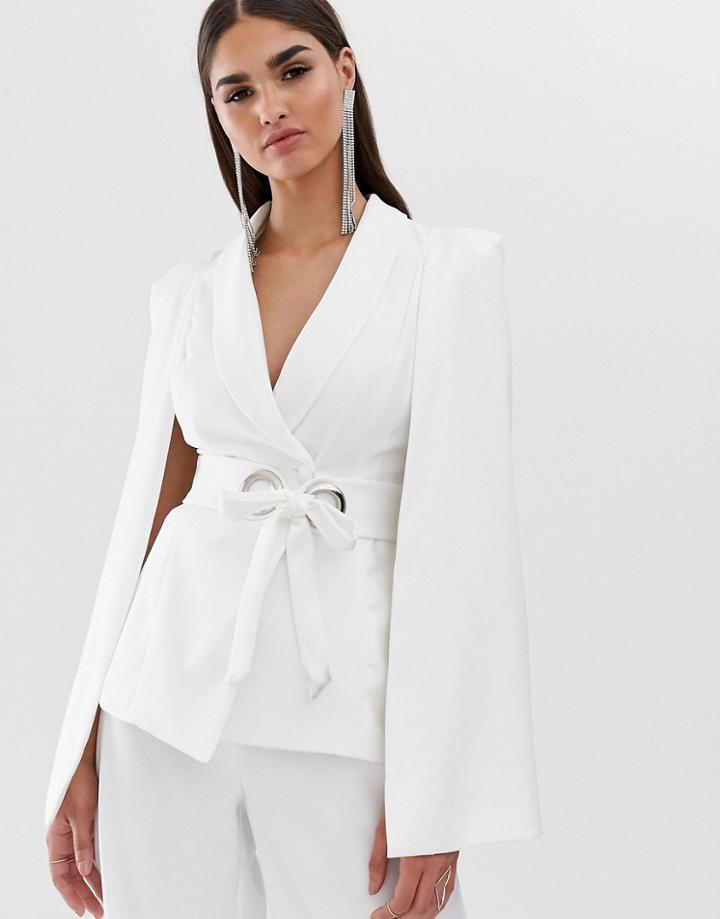 Lavish Alice Cape Jacket With Eyelet Belt In White - White
