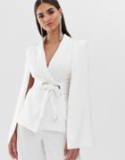 Lavish Alice Cape Jacket With Eyelet Belt In White - White