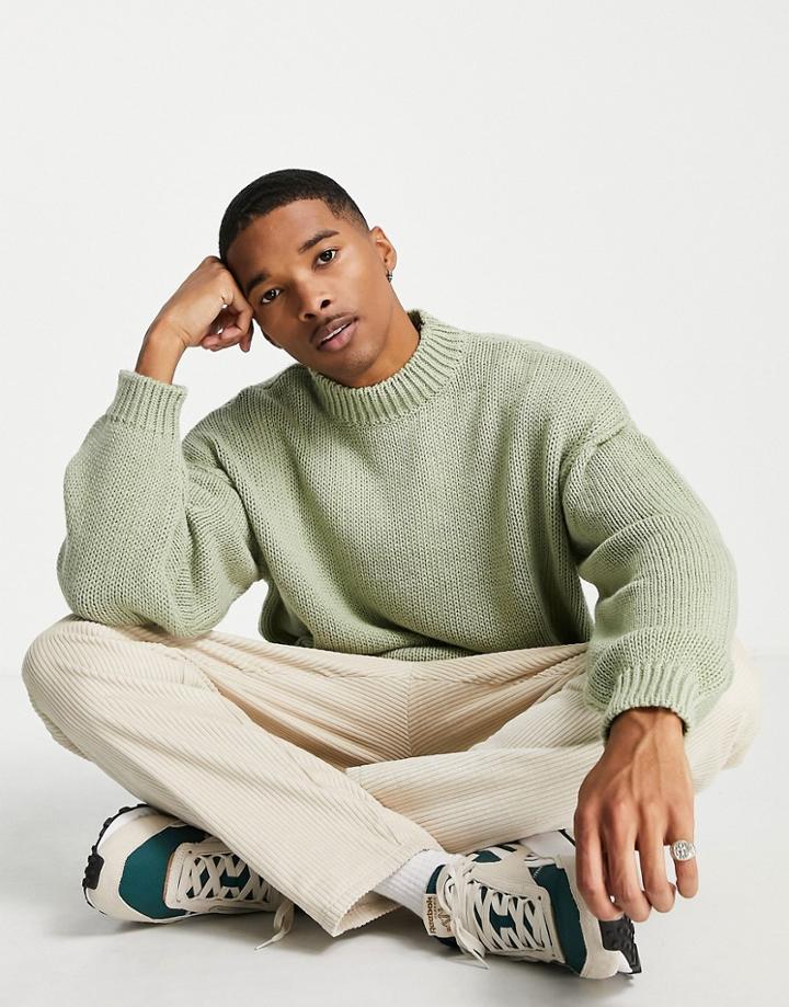 Asos Design Knitted Midweight Oversized Sweater In Green