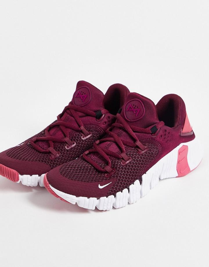 Nike Free Metcon 4 Sneakers In Dark Beetroot And White-red