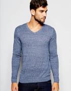 Asos V Neck Sweater In Blue Cotton - Denim Twist Nep