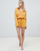 Asos Design Mix & Match Varied Stripe Short In 100% Woven Modal-orange