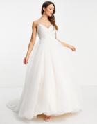 Asos Edition Isadora Beaded Lace Cami Wedding Dress With Mesh Skirt-neutral