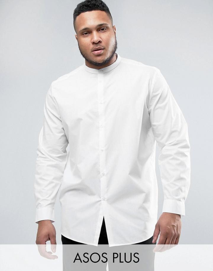 Asos Plus Regular Fit Shirt With Grandad Collar In White - White