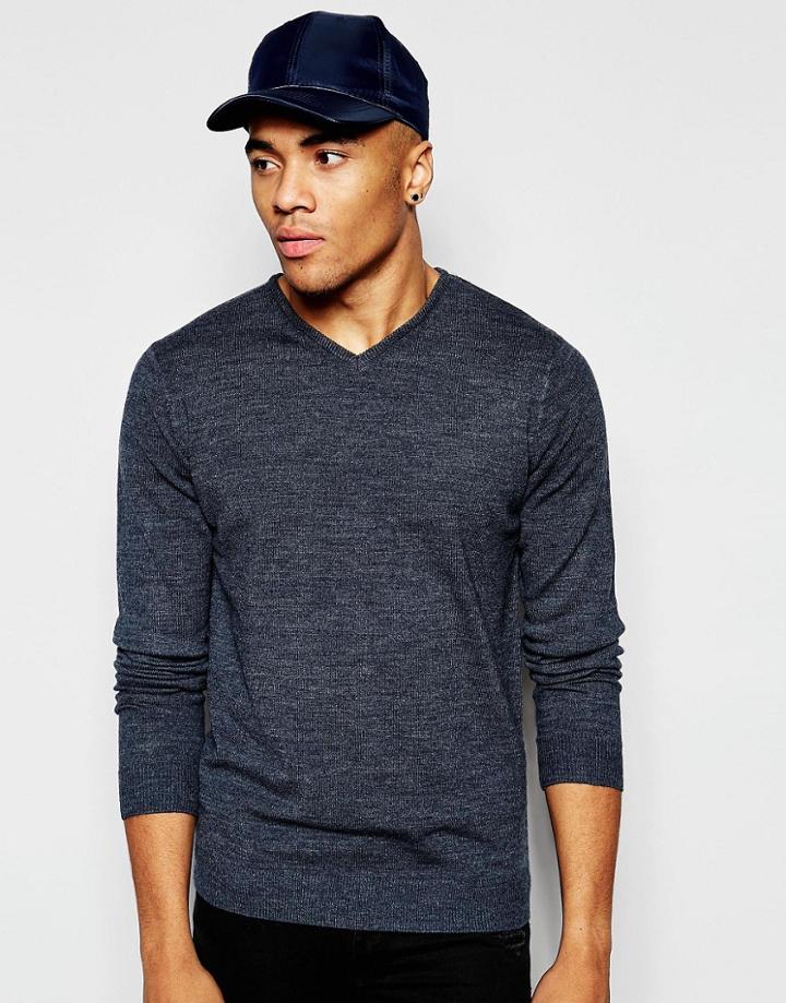 New Look V Neck Fine Knit Sweater - Blue