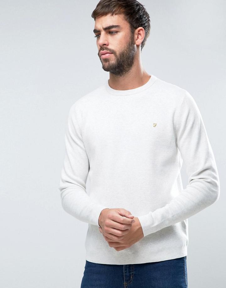 Farah Stones Crew Sweater Cotton Knit Slim Fit In Light Gray Marl - Gray