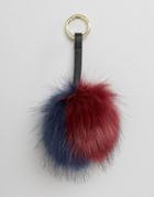 My Accessories Faux Fur Pom Bag Charm In Navy & Burgundy Mix - Multi