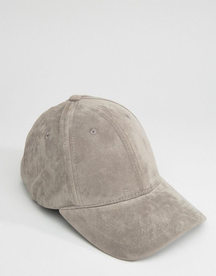 New Look Faux Suede Cap In Gray - Gray