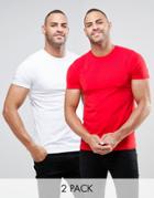 Asos 2 Pack Muscle T-shirt In Red/white - Multi