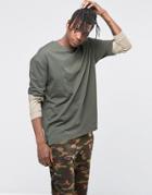 Asos Oversized Long Sleeve T-shirt With Waffle Double Layer Sleeves