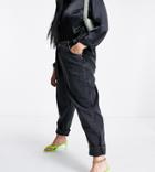 Asos Design Curve High Rise 'slouchy' Mom Jeans In Washed Black