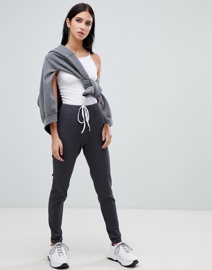 Asos Design Slim Joggers In Rib - Gray
