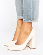 Lost Ink Freda Flared Block Heeled Shoes - Cream