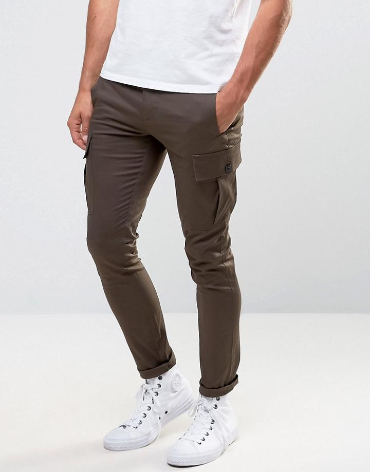 Asos Super Skinny Cargo Pant In Brown - Brown