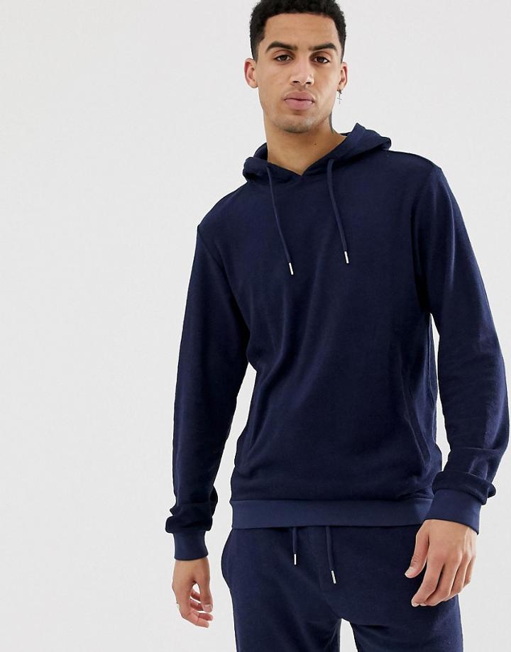 Bellfield Slub Towelling Hoodie In Navy - Navy