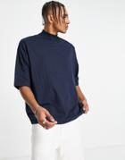 Asos Design Oversized Short Sleeve T-shirt With Turtle Neck In Navy