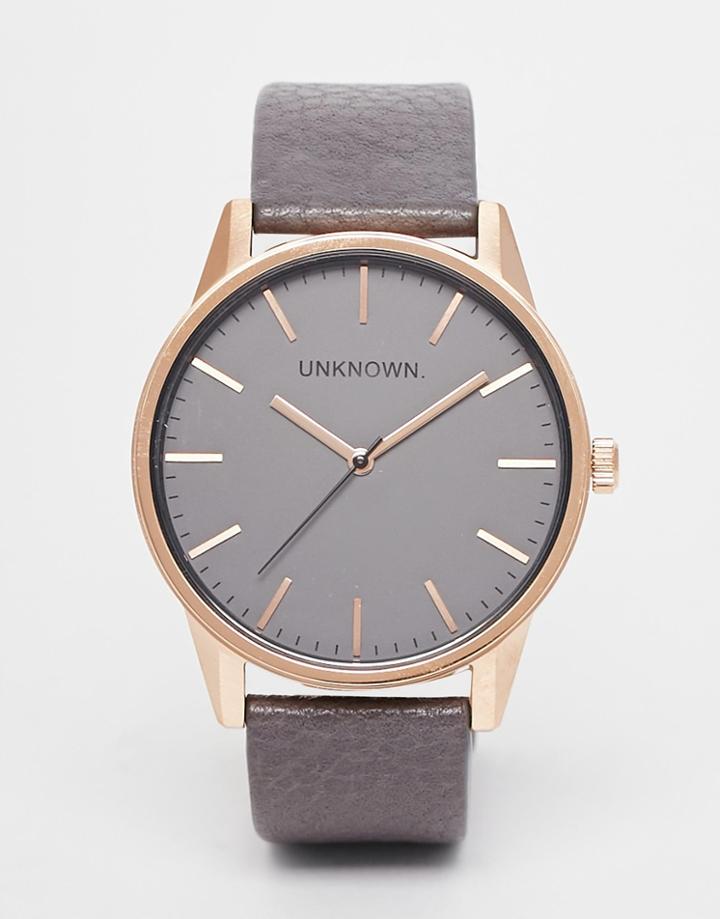 Unknown Classic Gray Leather Strap Watch - Gray