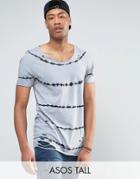 Asos Tall Longline T-shirt With Tie Dye Stripe - Blue