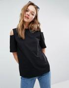 Monki Cold Shoulder T-shirt - Black