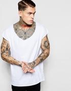 Asos Oversized Sleeveless T-shirt In Raw Edge With Scoop Neck In White - White