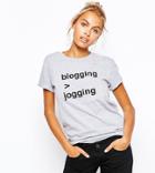 Adolescent Clothing Boyfriend T-shirt With Blogging Print - Gray