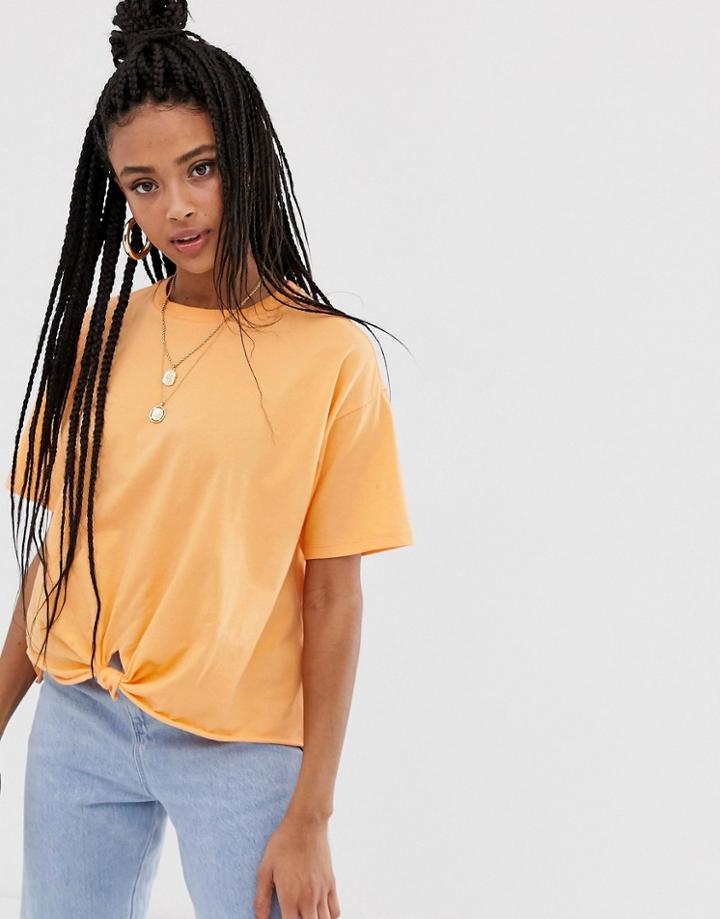Asos Design Oversized T-shirt With Knot Detail - Orange