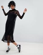 Pieces Sheer High Neck Maxi Dress - Black