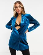 Aqaq Tailored Coordinating Velvet Jacket In Petrol Blue-blues