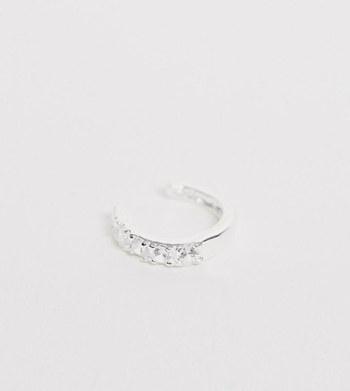 Asos Design Sterling Silver Ear Cuff In Crystal - Silver