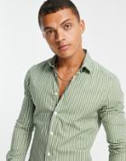 Asos Design Skinny Stripe Shirt In Dark Green