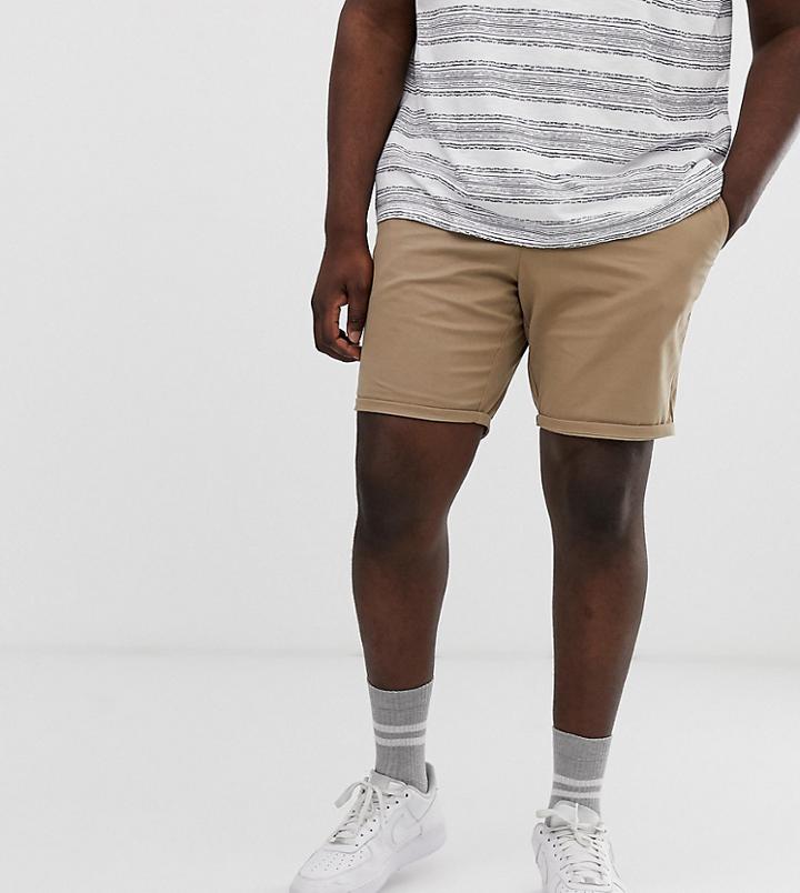 Asos Design Plus Slim Chino Shorts In Stone - Stone