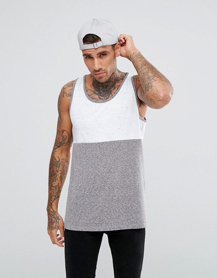 Asos Skater Tank With Half And Half Color Block In Textured Fabric - Gray
