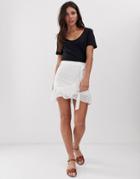 Parisian Wrap Mini Skirt With Tie Belt In Broderie-white