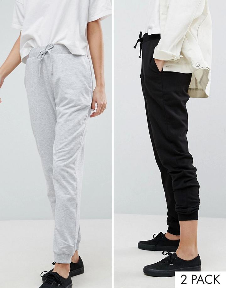 Asos 2 Pack Basic Joggers With Tie In Black And Gray - Black