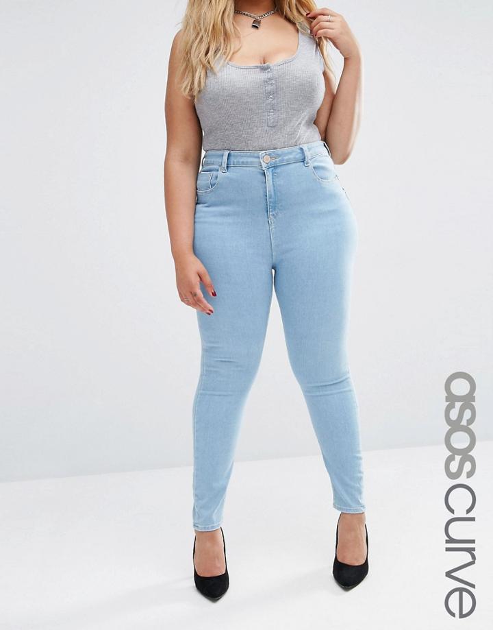 Asos Curve High Waist Ridley Skinny Jeans In Freya Light Wash - Blue