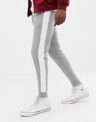 Asos Design Skinny Joggers With Side Stripe In Gray Marl - Gray