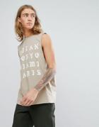 Asos Design Sleeveless T-shirt With Dropped Armhole And City Print - Beige