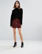 Vero Moda Zip Front Suedette Mini Skirt - Brown