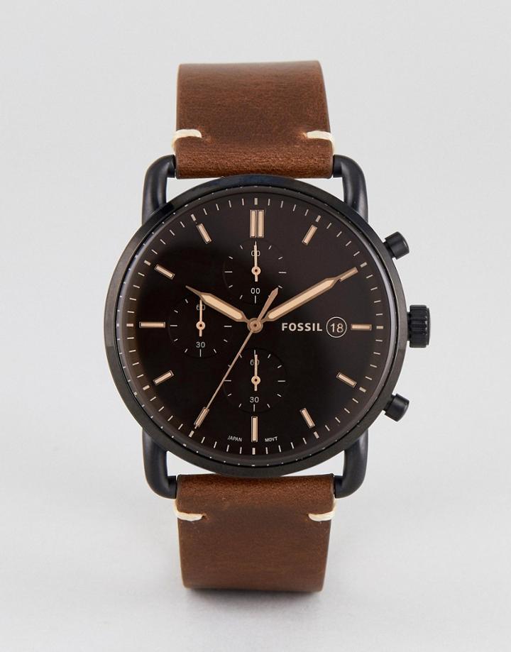 Fossil Fs5403 Commuter Chronograph Leather Watch In Brown 42mm - Brown
