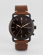Fossil Fs5403 Commuter Chronograph Leather Watch In Brown 42mm - Brown