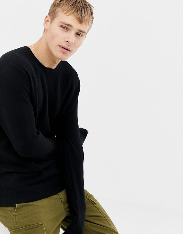 J.crew Mercantile Crew Neck Pique Knit Sweater In Black - Black