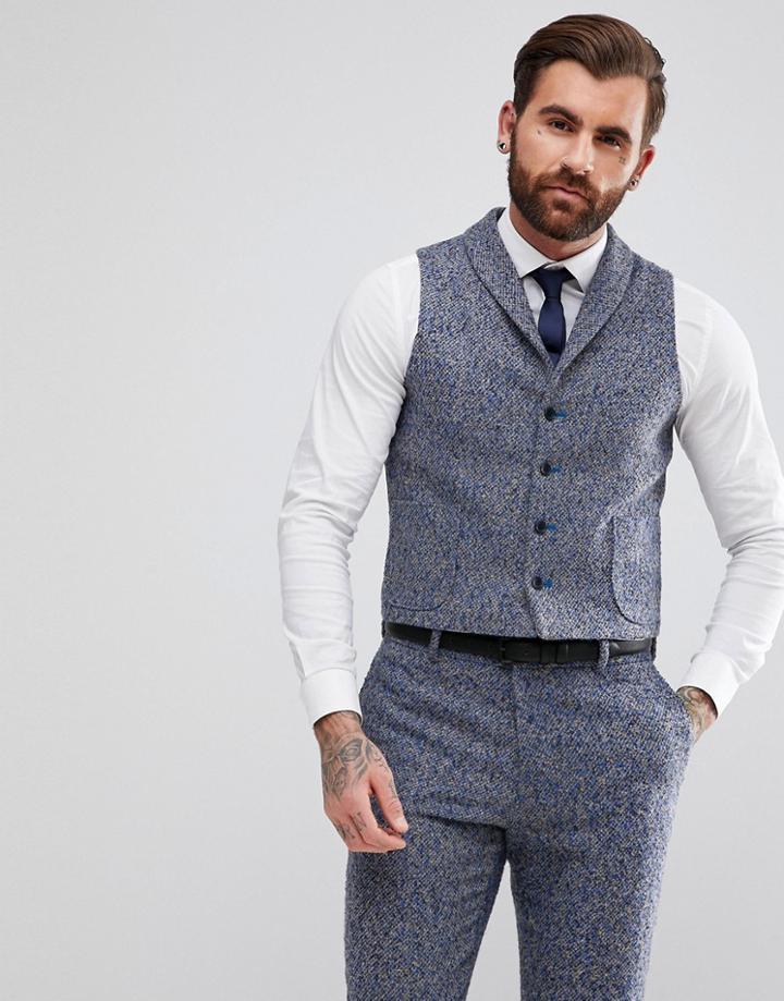Asos Slim Suit Vest In Blue Flecked Wool Blend - Blue