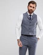 Asos Slim Suit Vest In Blue Flecked Wool Blend - Blue