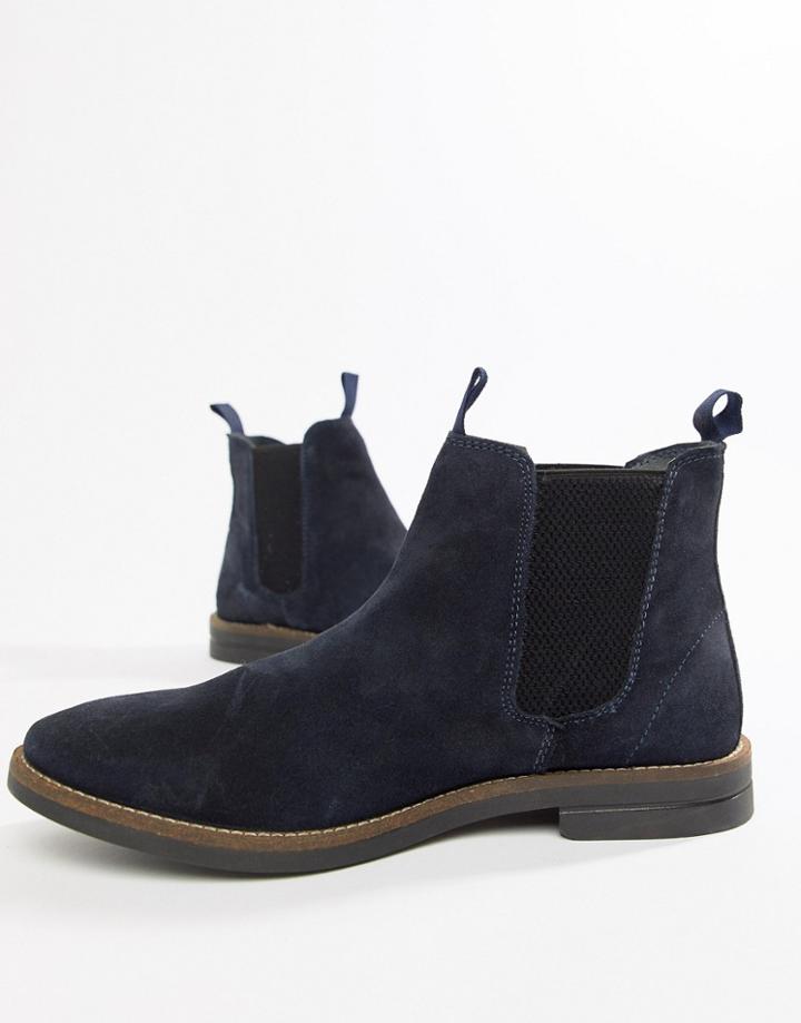 Silver Street Chelsea Boots In Navy Suede