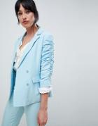 Unique 21 Ruched Sleeve Blazer - Blue