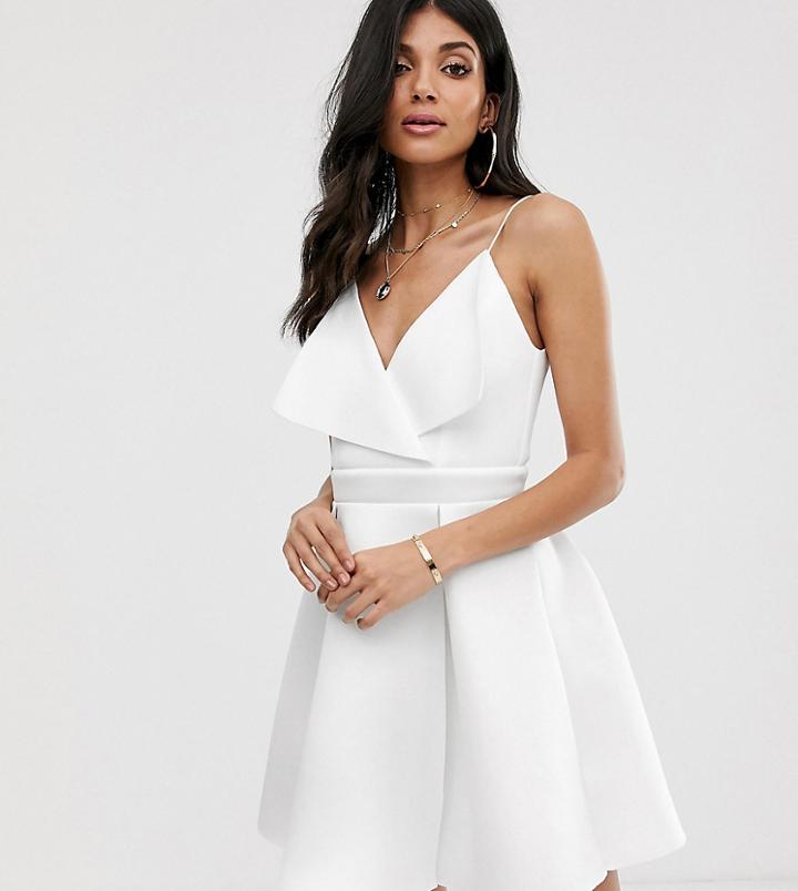 Asos Design Tall Fold Front Skater Mini Dress-white