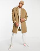 Native Youth Buttoned Overcoat In Taupe-brown