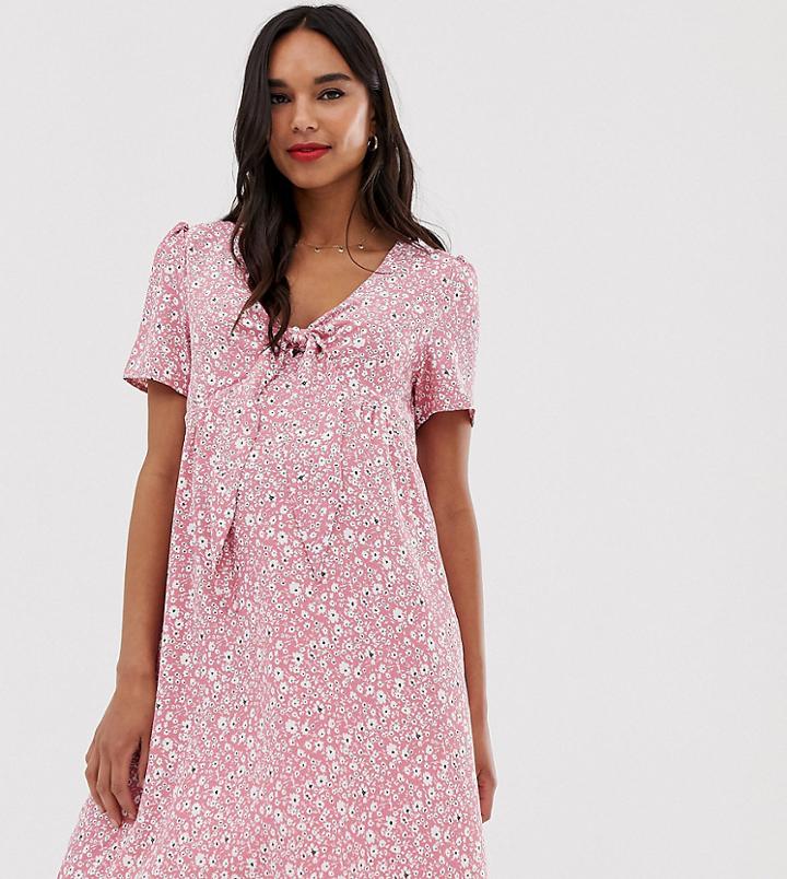 Glamorous Bloom Short Sleeve Mini Dress With Tie Front In Ditsy Floral