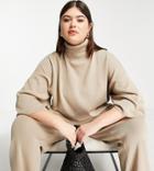 Pretty Lavish Curve High Neck Kimono Sleeve Sweater In Taupe-neutral