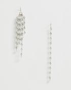 Asos Design Earrings In Asymmetric Strand Design With Delicate Crystal Beads In Silver - Silver